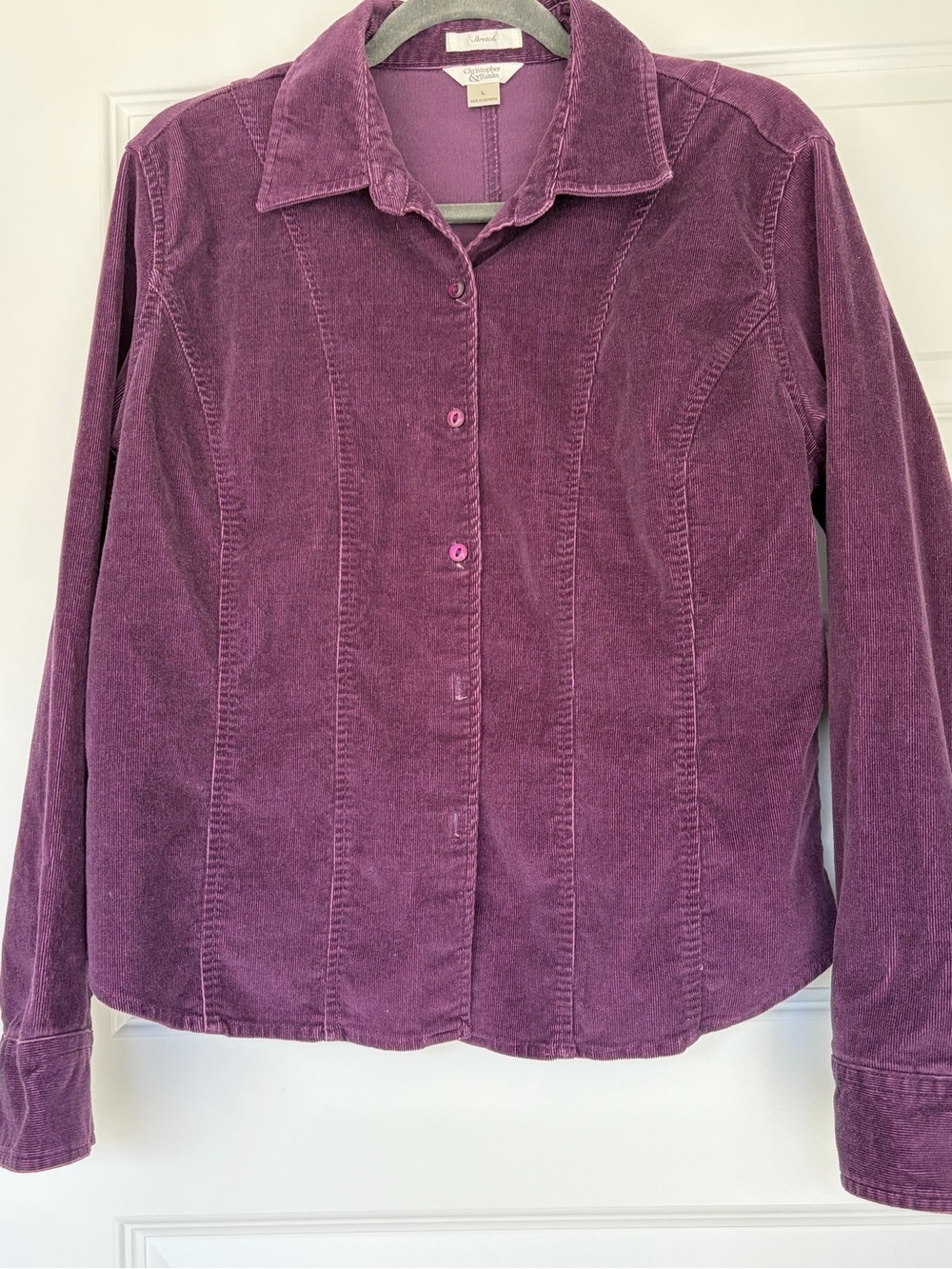 Christopher & Banks Women's Purple Corduroy Button-Front Shirt Large